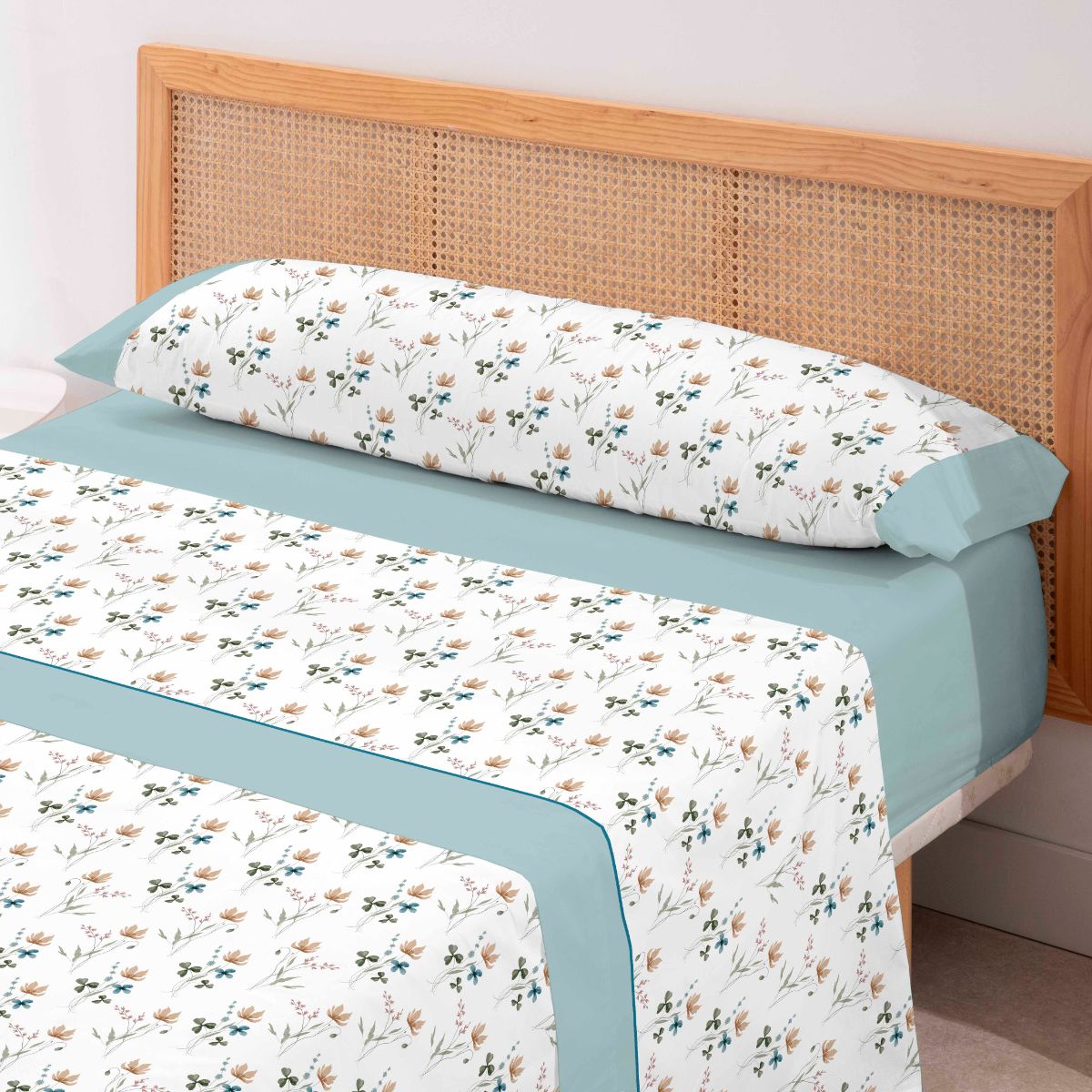 Juego de Sábanas 3 Piezas - Tejido 50% Algodón 50% Poliéster, Diseño Floral Veraniego para Camas de 90 a 180 cm