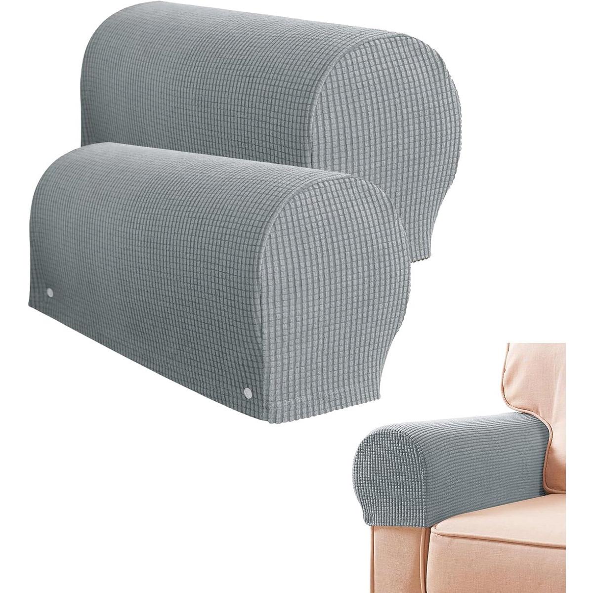 2 piezas - Fundas elásticas para reposabrazos - Funda para sofá - Fundas para reposabrazos - Fundas antideslizantes para reposabrazos - Protector de muebles - Apto para la mayoría de sofás (gris claro)