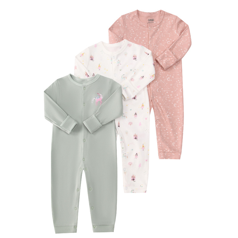OmHO Nuevo mono de bebé de primavera y otoño, mono de manga larga, ropa para gatear con pies planos, conjunto de tres piezas para bebé