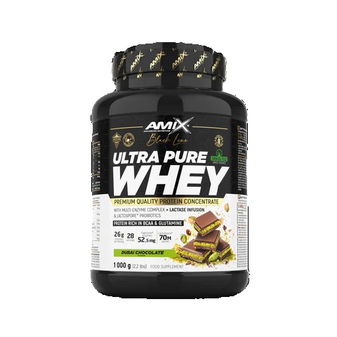 Amix Black Line Ultra Pure Whey 1 kg - Proteína de Suero Premium (Aislado y Concentrado) - Alta Biodisponibilidad con Enzimas DigeZyme y Probióticos LactoSpore