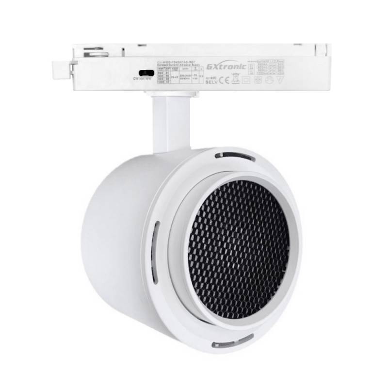 LEDBOX Foco carril Monofásico ROMA, 40W-34W, blanco, regulable 24º-60º, UGR13, CCT, 3000-4000-6000K. Iluminación comercial Led, Iluminación de carril