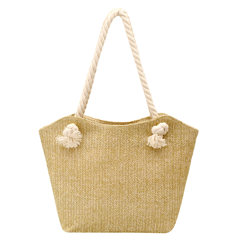 TK Large Capacity Boho Chic Straw Tote Bag for Women - Handmade Woven Summer Shoulder Bag with Magnetic Closure, Khaki/Ivory, Perfect for Vacation