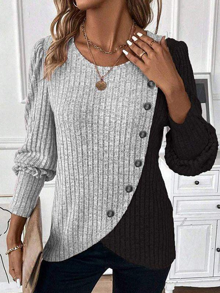 TK Suéter De Punto Para Mujer O-Neck Botones Manga Larga Estampado De Rayas Casual Cómodo Suéter De Invierno Abierta Completa Polyester
