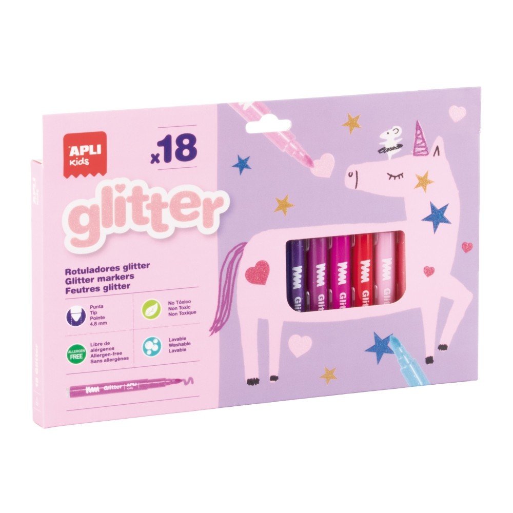 APLI CAJA 18 ROTULADORES GLITTER SURTIDOS GLITTER 26x17x1 Cms.