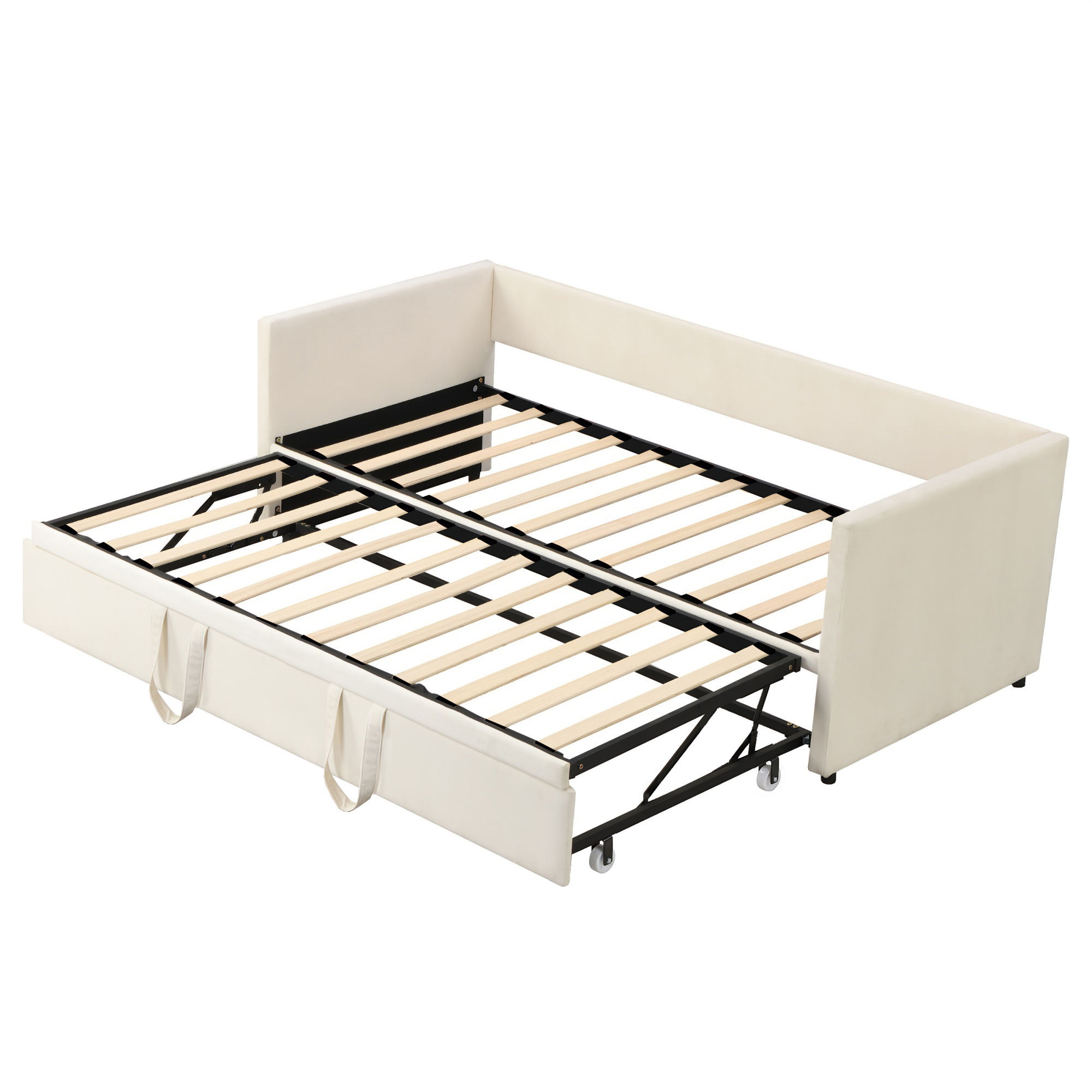 Sofá cama extensible Superaly de 90/180 x 200 cm, sofá cama tapizado extensible con cama para invitados, sofá cama extensible a cama doble con tejido de terciopelo, sofá cama para 2 adultos, sin colchón (beige)