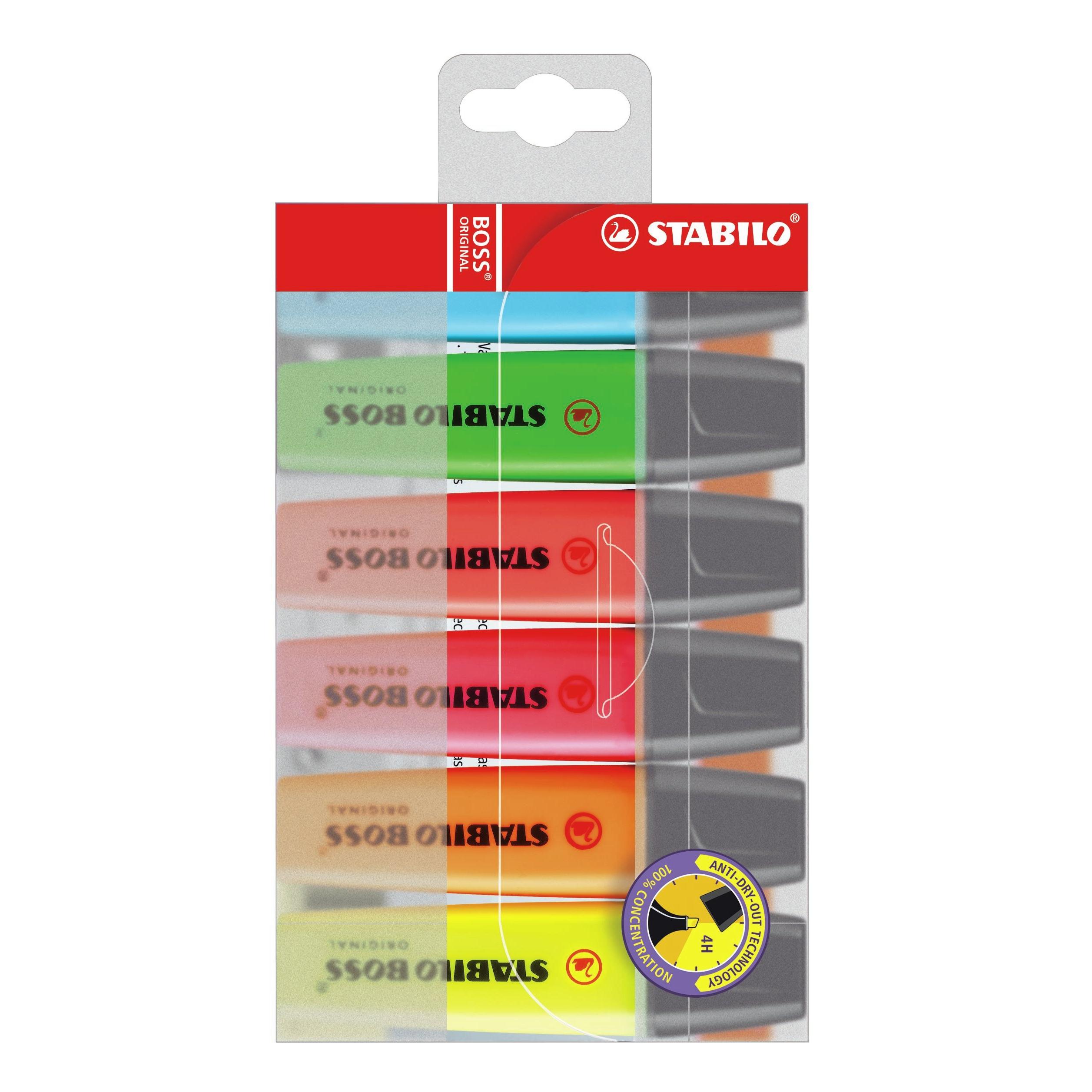 Stabilo Boss Original Punta de cincel Azul, Verde, Naranja, Rosa, Rojo, Amarillo 6pieza(s) - Marcador (Azul, Verde, Naranja, Rosa, Rojo, Amarillo, Punta de cincel, Multi, 2 mm, 5 mm, Tinta con base de agua)