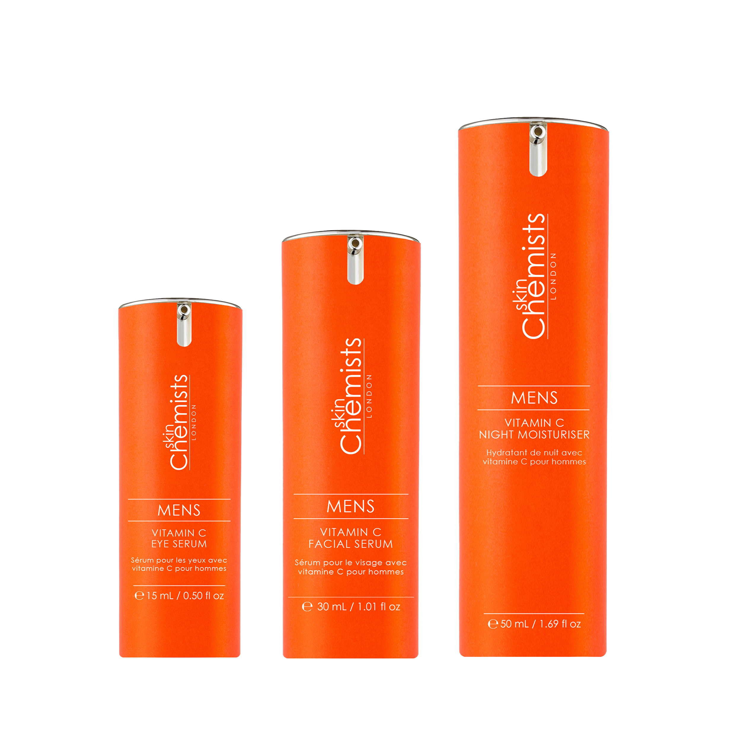 skinChemists Set de Regalo para Hombre – Cuidado de la Piel Antiedad Trio de Vitamina C, Antiedad e Iluminador
