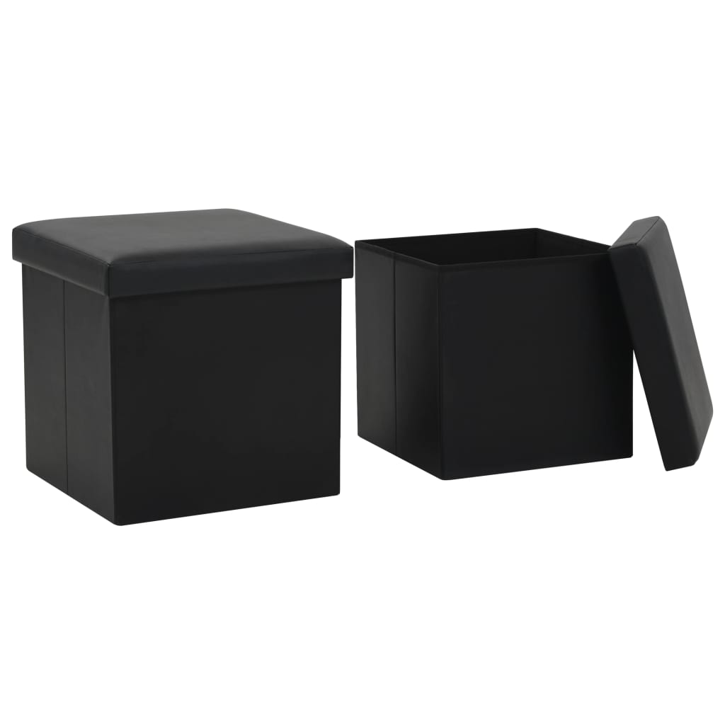 vidaXL Taburetes de almacenaje plegables 2 uds PVC en color Marrón/Blanco/Negro y más | cómodas modernas ergonómicas para comedor cocina salón hogar