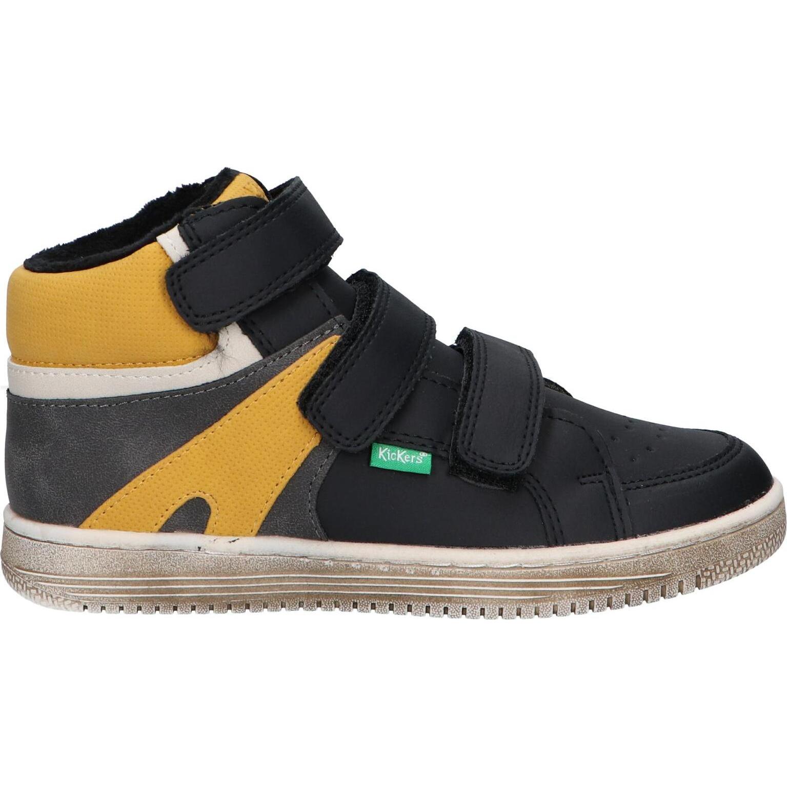 Kickers 739367-30 LOHAN 123 Grey Black Ankle Boy Boots with leather and textile, cushioned insole, flexible non-slip sole, ideal for Autumn/Winter 25 outdoor activities, perfect for young boys.