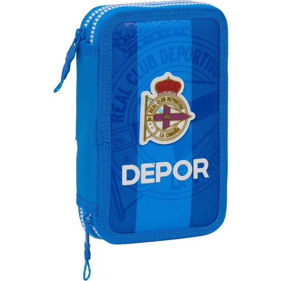 SAFTA - PLUMIER DOBLE PQÑO 28 PCS REAL DEPORTIVO DE LA CORUÑA - Estuche Kit completo de 28 Piezas- tamaño compacto y Portátil - Estuche porta Objetos Pack Completo - Estuche Diseño Único y Licencia Oficial By REAL DEPORTIVO DE LA CORUÑA