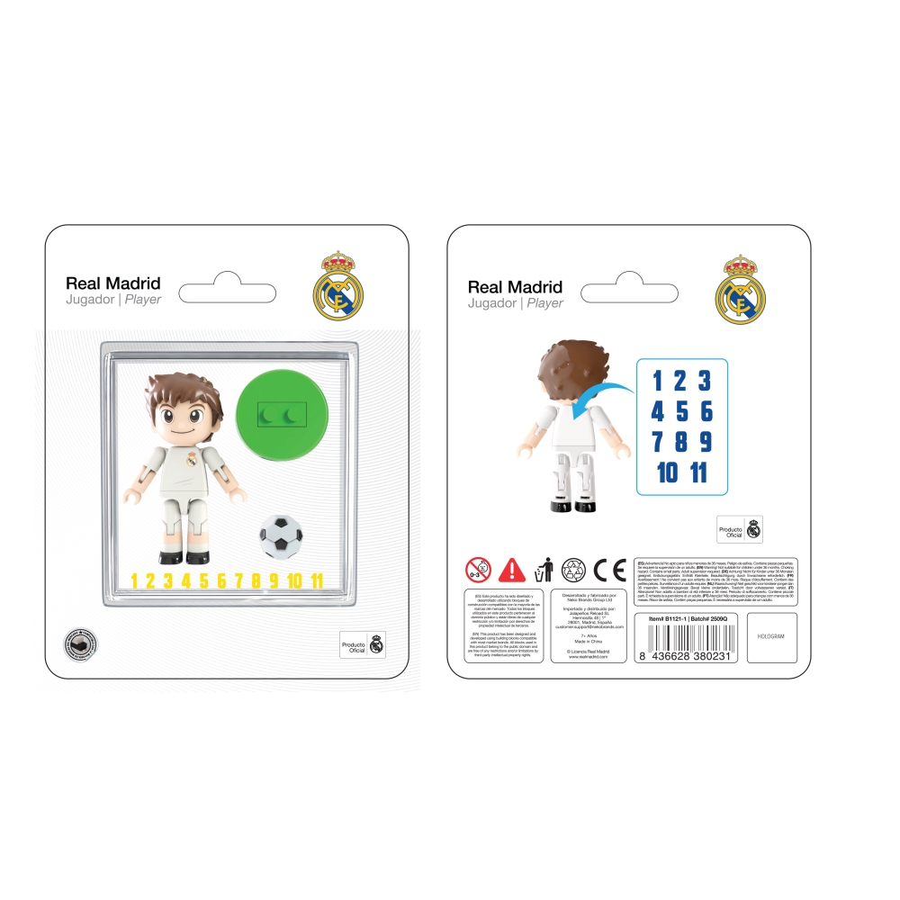 REAL MADRID Figura con 13 puntos de articulación de jugador de 4 cm con pelo corto castaño. Incluye pegatinas. Regalo para Niños y Niñas de 7 años o más. NEKO BRANDS LICENCIA OFICIAL