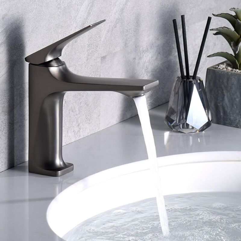 Mezcladores monomando de lavabo, grifos de lavabo de baño frío y caliente de 1 orificio, mezclador de lavabo oculto G1/2, gris