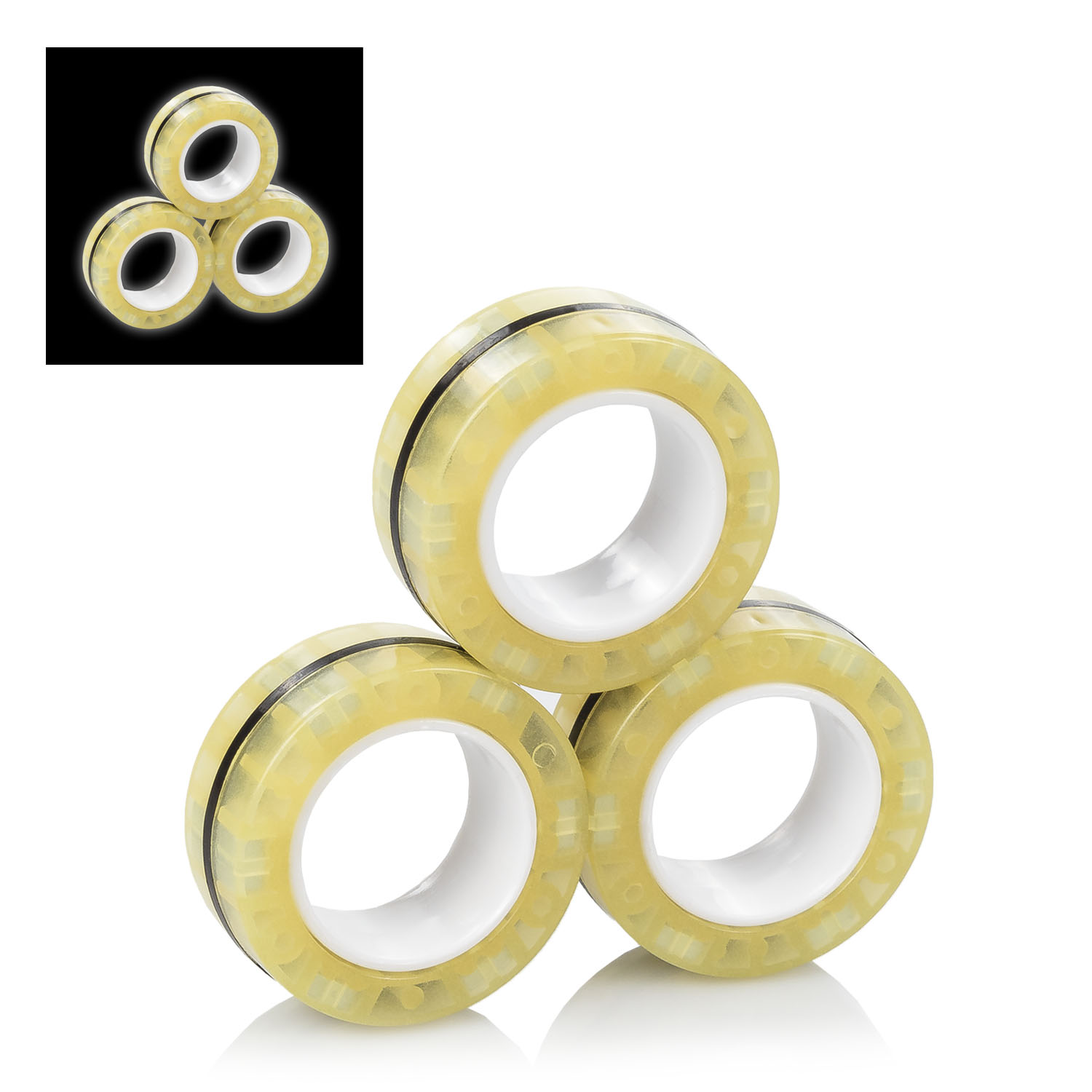DAM. Magnetic Fidget Glow Rings, anillos magnéticos, brillan en la oscuridad. Juguete antiestrés, ansiedad, concentración. 3x1x3cm.