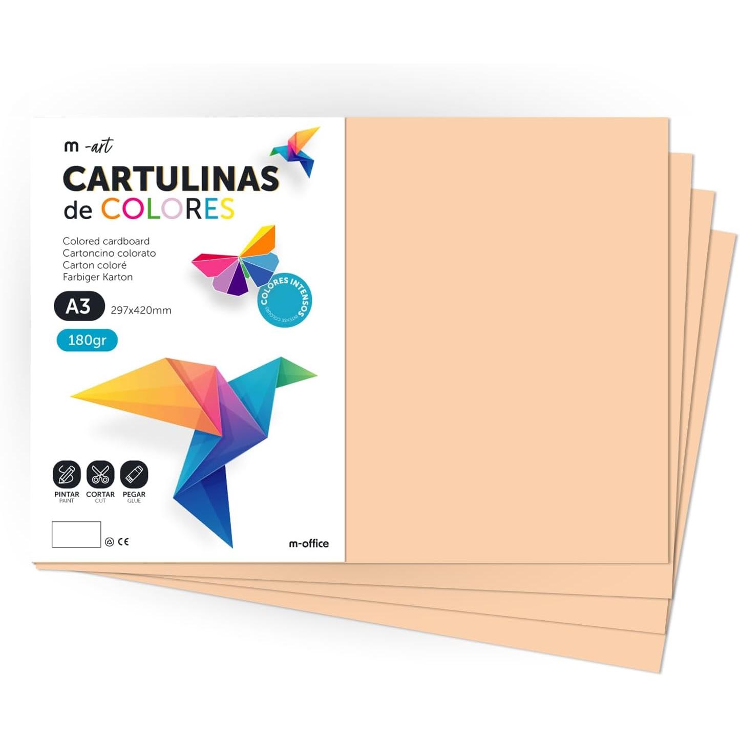 Cartulina de Colores, Cartulina A4 Colores Intensos, Hojas de Colores 180gr para Manualidades, Imprimir tus Documentos y Diseños Creativos, Folios de Colores A4 · m-office (50 hojas, Fucsia)