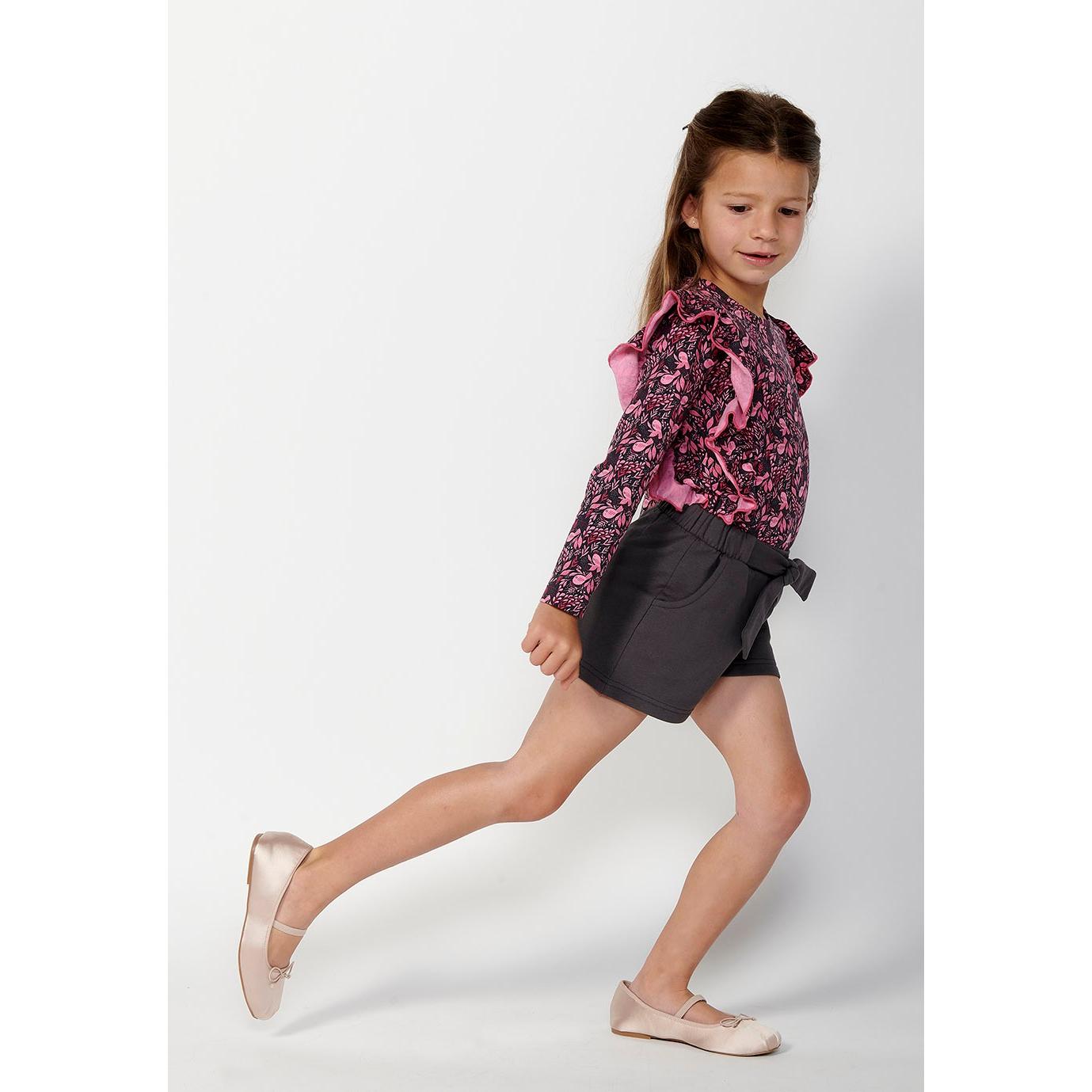 Koroshi - Camiseta niña manga larga floral con volantes de algodón y elastano, suave y elástica para colegio y ocasiones especiales