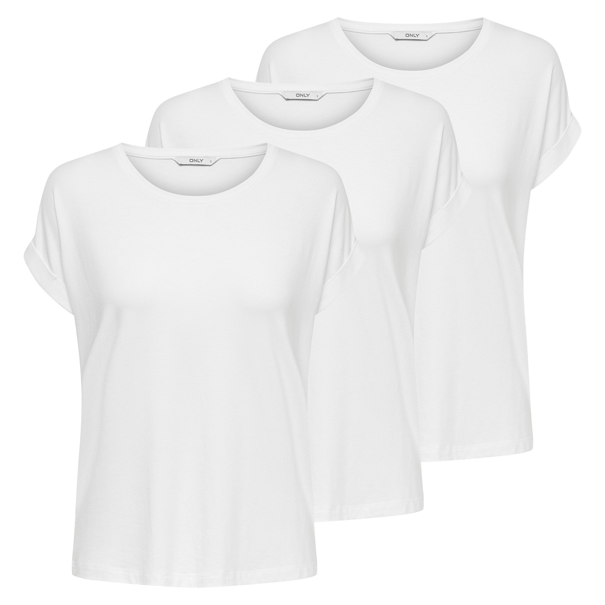 ONLY Camiseta de manga corta para mujer paquete de 3, ONLMOSTER O-NECK TOP, cuello redondo, mezcla de viscosa elástica ONLMOSTER O-NECK TOP 3P
