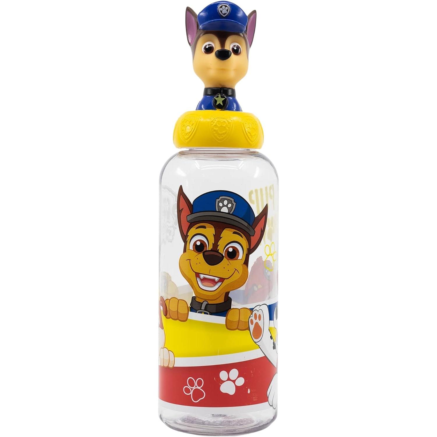 Stor Botella de agua reutilizable de plástico , con tapón de figurita 3D de La Patrulla Canina y capacidad de 560 ml