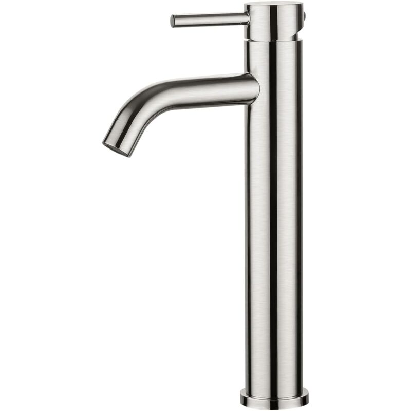 OmHO Grifo de lavabo de baño, grifo mezclador de caño alto, grifo mezclador con conexión de agua fría/caliente, gris