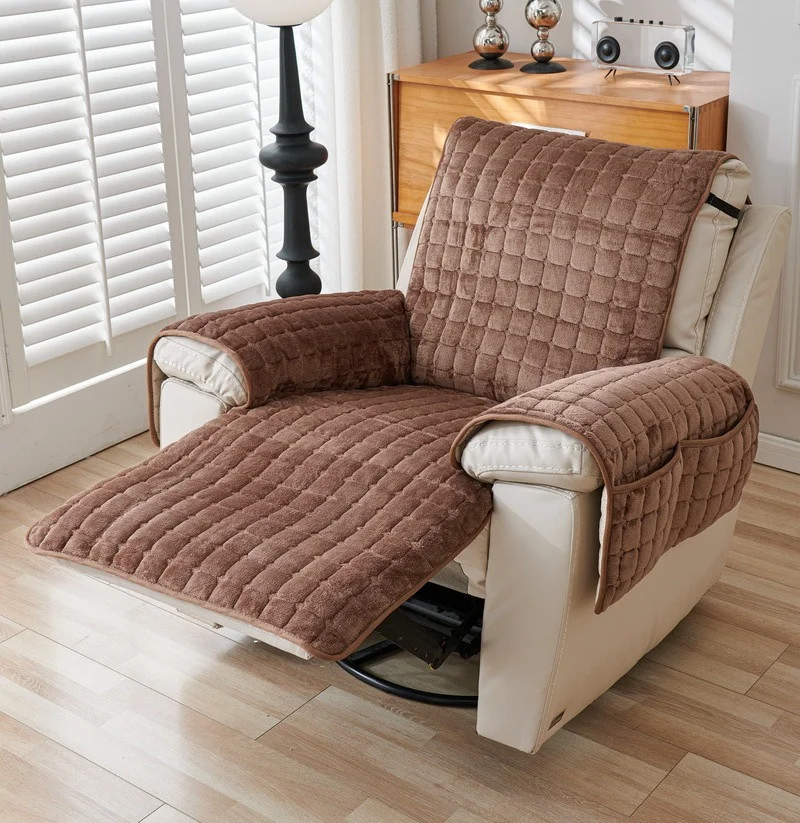 MOV-Cubierta De Sofá De 1 Asiento Flannel Plush Para Relax Recliners Con Bolsillos Cubierta De Silla De Piel Para Hogar
