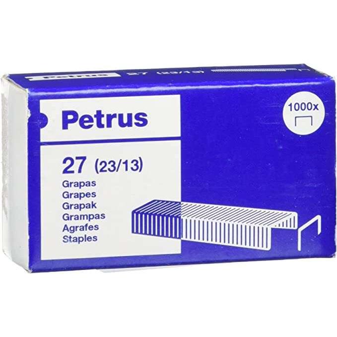 Petrus caja de 1000 grapas 23/13 cobreadas - hasta 100 hojas - patilla de 13mm