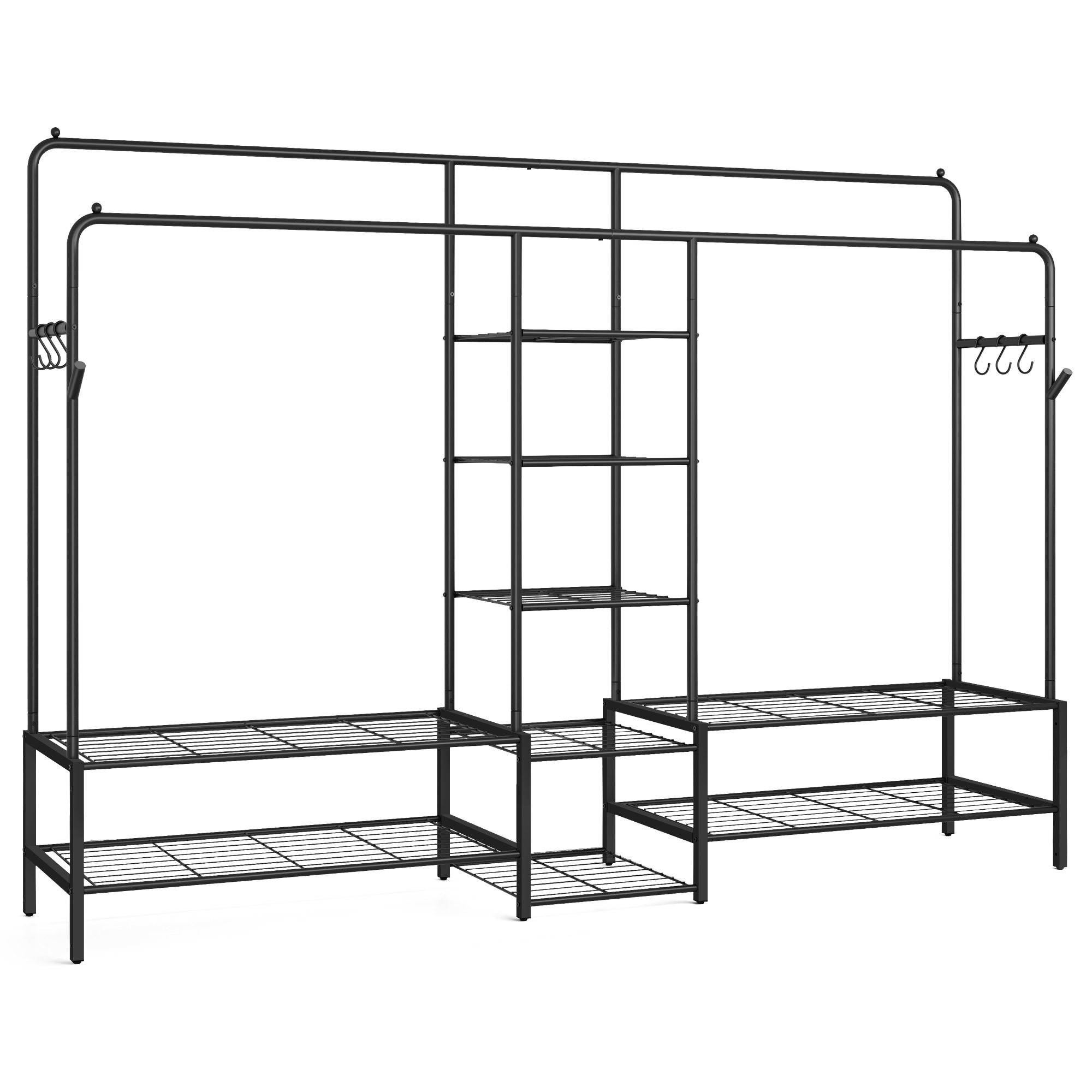 SONGMICS Perchero, Armario Abierto, con 9 Estantes, Estructura de Metal, Barra de Colgar, para Dormitorio, Salón, Entrada, Negro/Blanco