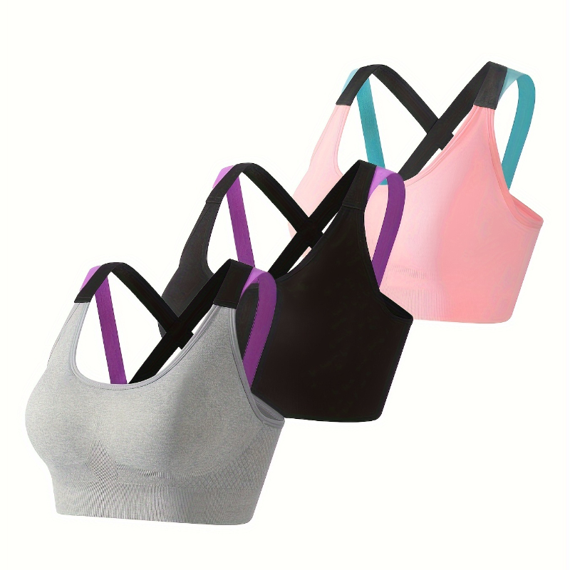 TK 3 Pcs Deporte Bra Top Para Mujer Transpirable Absorbe Sudor Con Almohadillas Shockproof Para Gimnasio Correr Fitness Yoga Sin Costuras