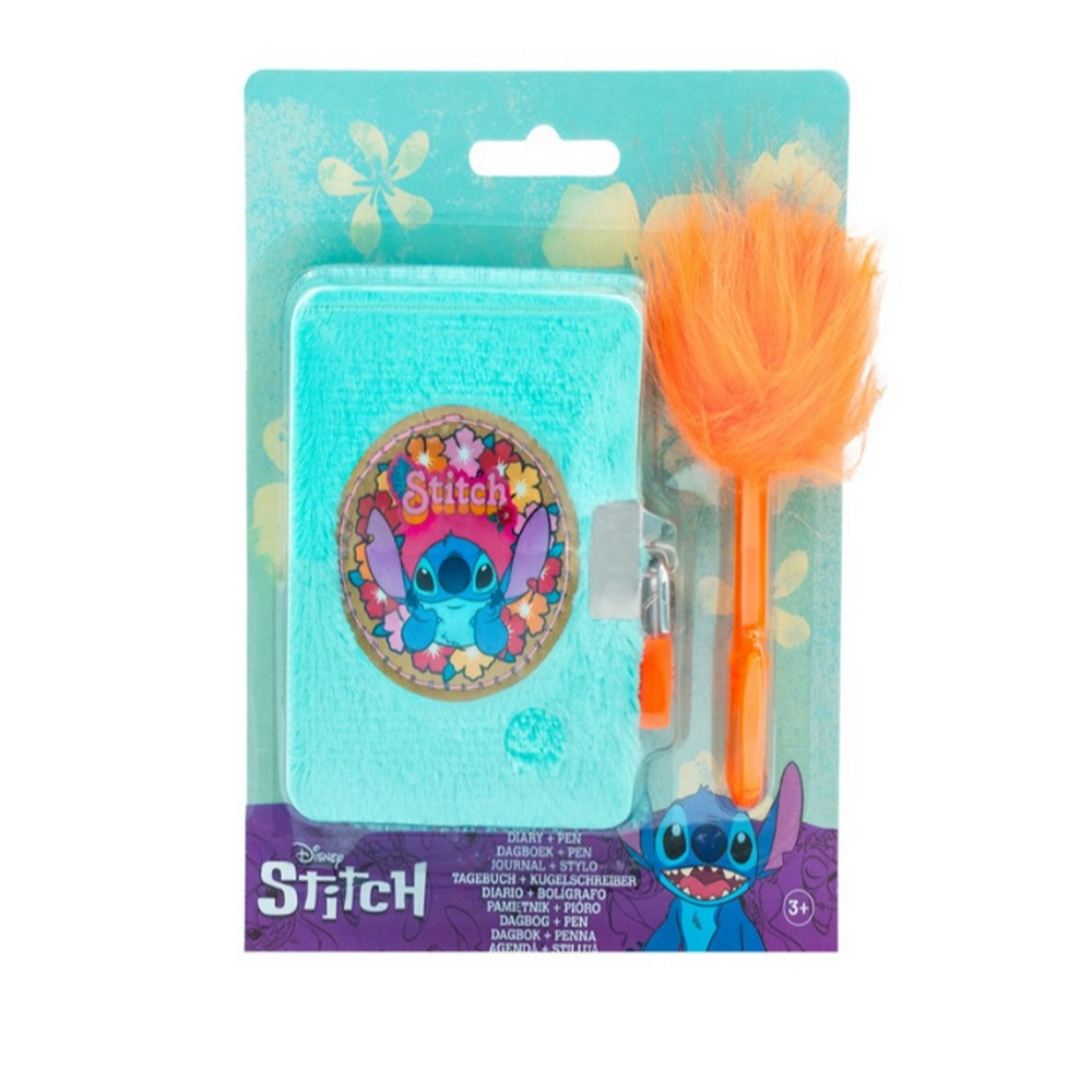 Disney Stitch New Import Mini Diario con Candado y Bolígrafo con Pompón 86781