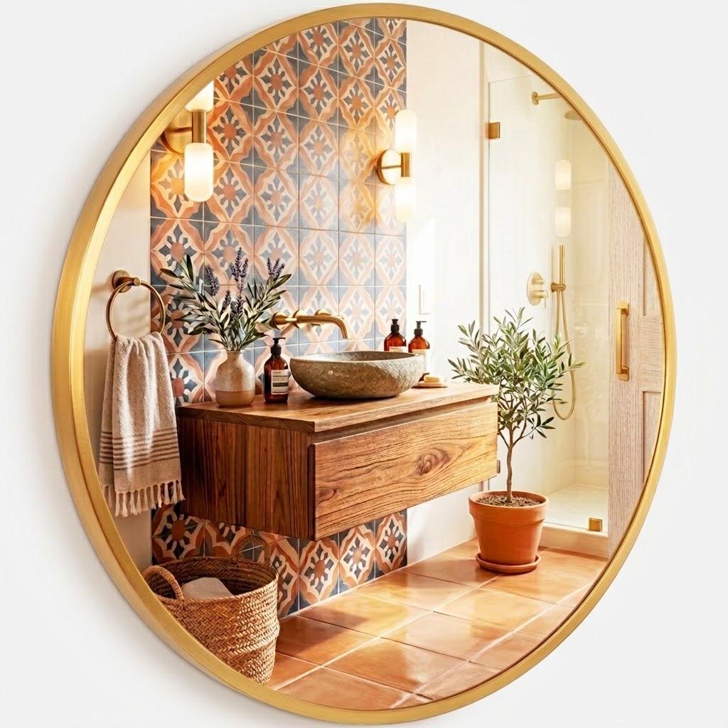 Espejo Redondo de Pared Decorativo (50-120 cm) - Marco Metálico Negro y Dorado, Espejo de Baño Moderno, Cristal HD para Recibidor, Salón y Dormitorio