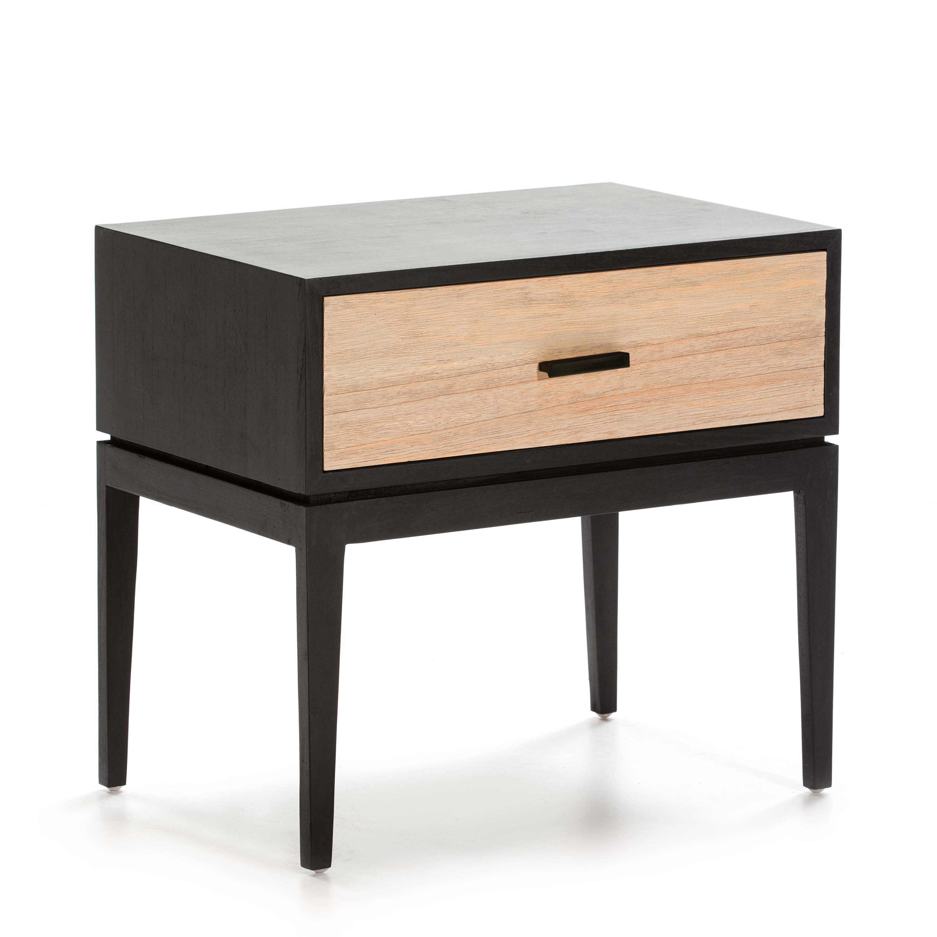 Mesita de noche 60x40x55 madera negro natural con patina gris metal negro, de madera de cedro, metal madera de cedro/metal negro, color negro, natural con pátina gris, 60x40x55 cm Fijalo