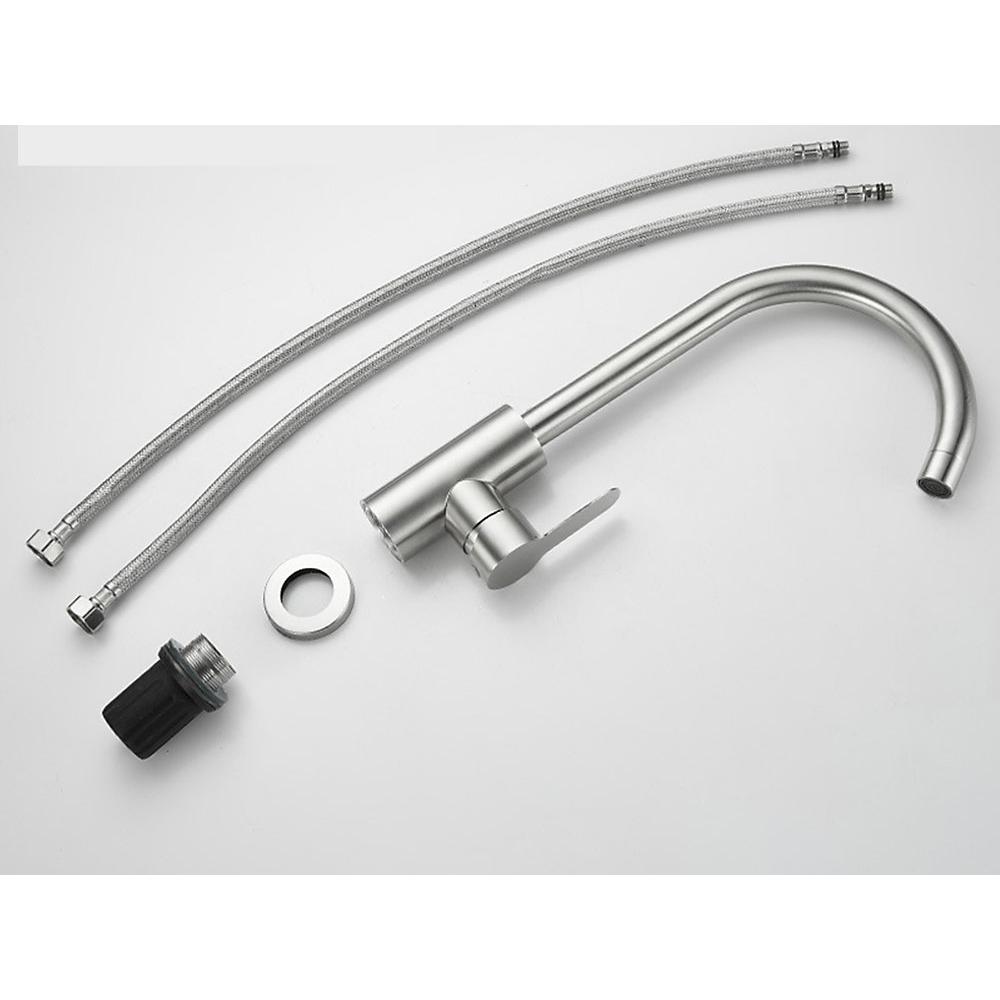 CA Grifo mezclador de cocina con manguera flexible G3/8, grifo de cocina de acero inoxidable con caño giratorio de 360 grados, monomando.