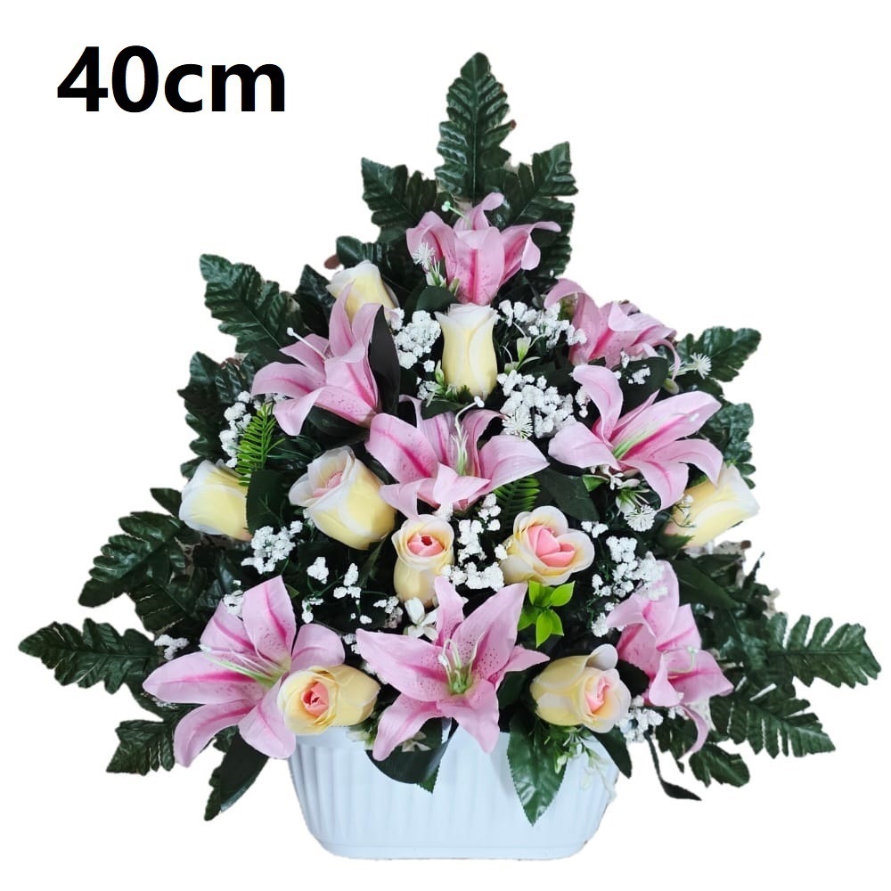 Flores artificiales para cementerio,Centro Flores para santos duraderas de tela con maceta,Gerimport,Envios desde España