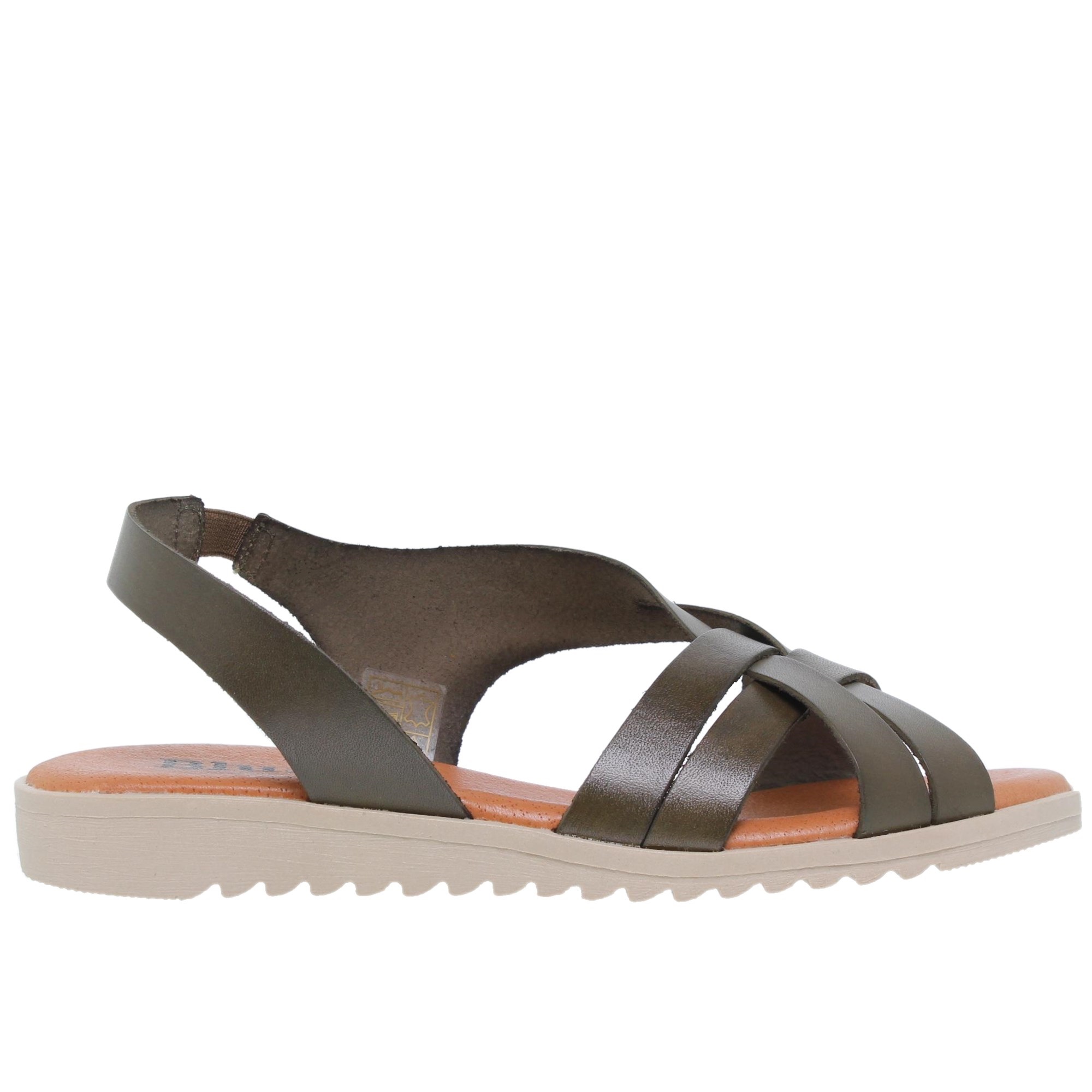 Sandalia plana mujer piel kaki Blusandal 24925BLU - Fabricadas en España