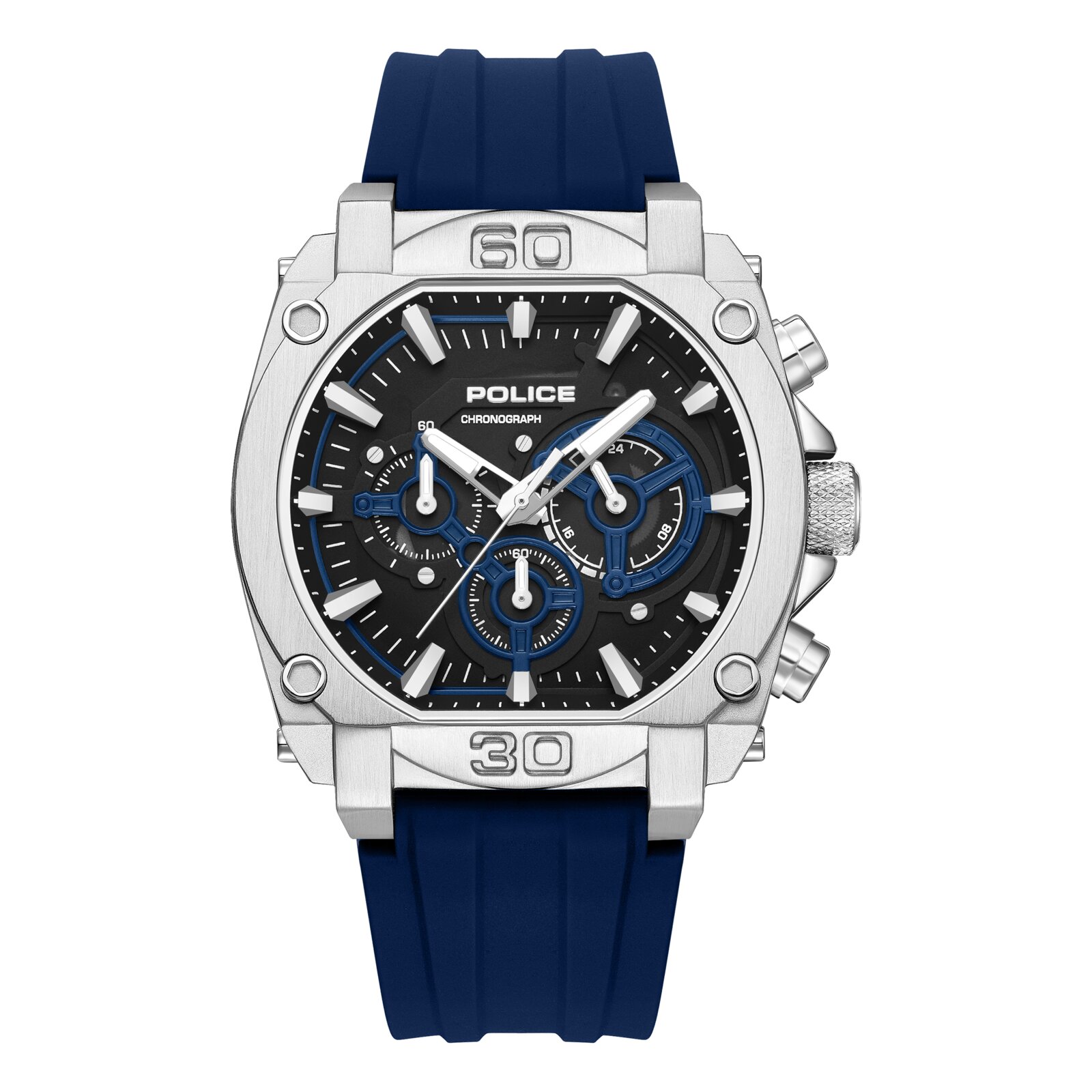 Police Reloj Hombre Caja De Acero Pulsera Silicona De Color Azul Resistente Al Agua 5 Atm Pewgo0092904