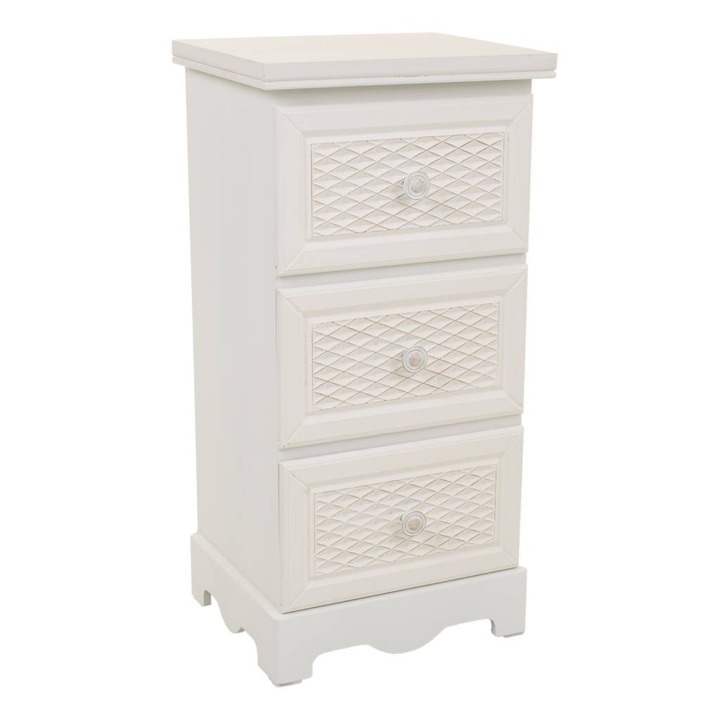 Wonderlust Deco - Mesita de noche de madera de 3 cajones 31x26x60 Blanco 31x26x60