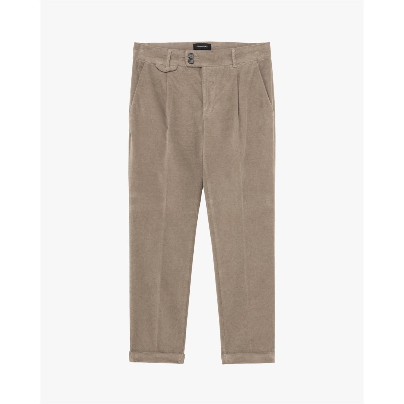 Pantalón de Terciopelo / Pana Fina Gianni Lupo Hombre – Pantalón Sastre con Doble Pliegue en Tono Beige Visón 416405