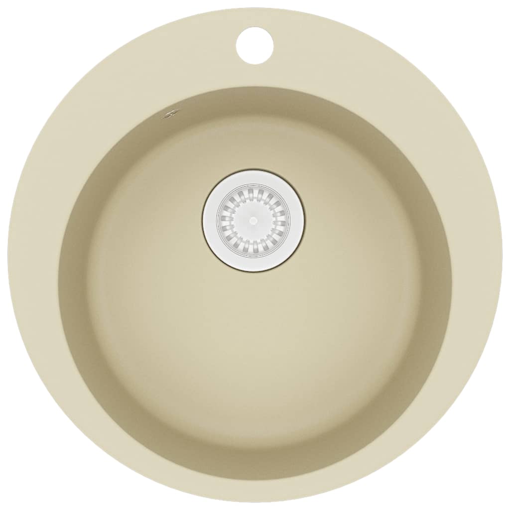 vidaXL Fregadero de Cocina de Granito con un Seno Redondo Lavabo Grifos Color Beige, Blanco, Gris y mas