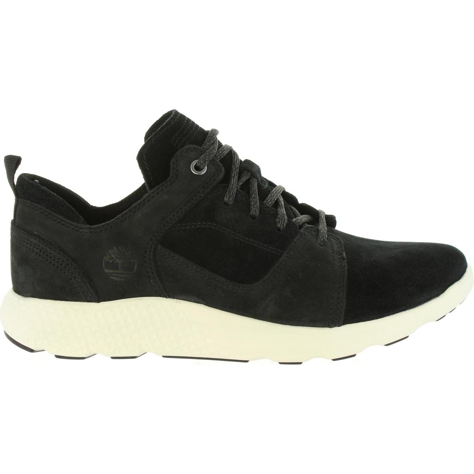 Timberland A1OBU Flyroam Jet Black Men's Sports Shoes with padded insole and flexible anti-slip sole, breathable leather upper for optimal traction and comfort, ideal for athletic activities in autumn and spring.