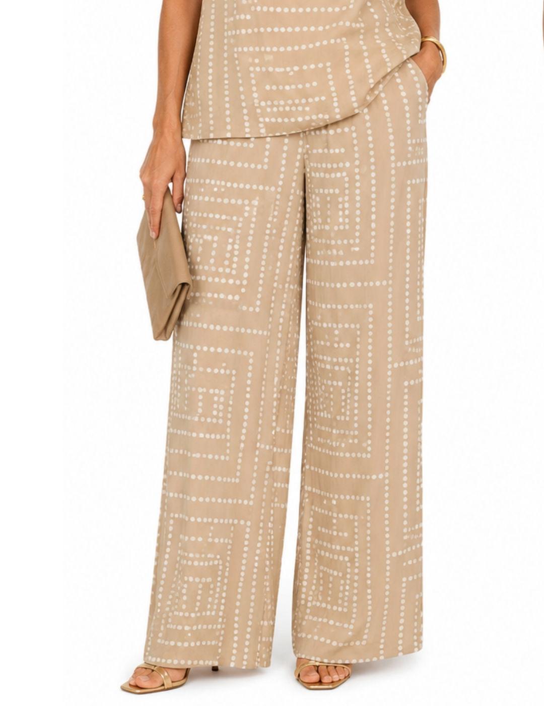 Pantalón Vila Frelli beige lunares wide para mujer
