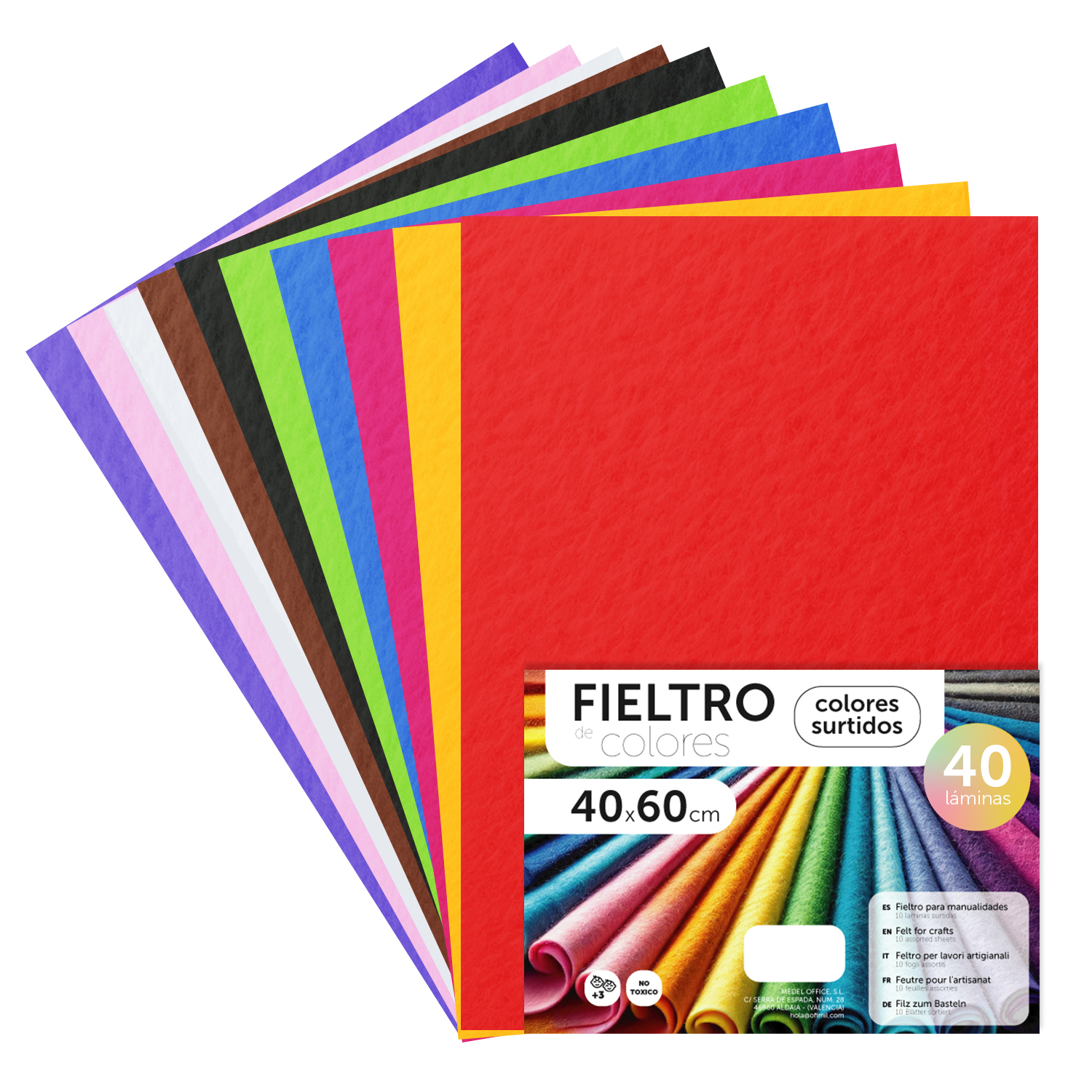 Fieltro para Manualidades, Fieltro de Colores, Suave y Flexible, Material para Costura, Telas Patchwork, Ideal para proyectos DIY, artesanía o decoración, Tamaños Variables - m-office Distintos Colores