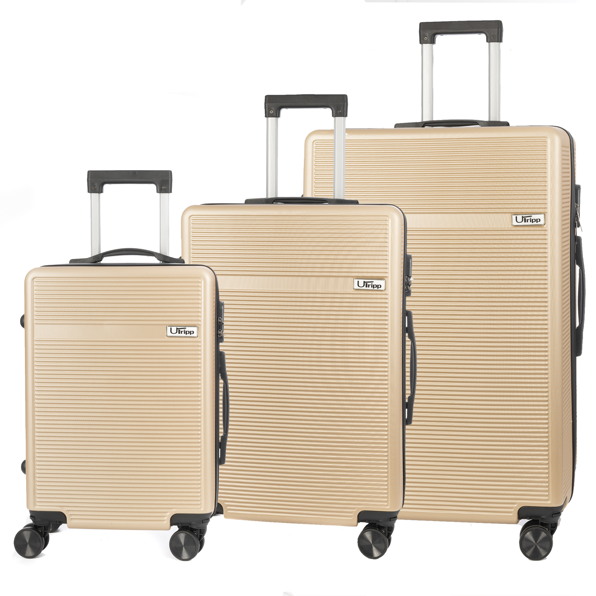 DAM Juego de 3 maletas Trolley, en material ligero ABS de alta resistencia. Cerradura numérica y 4 ruedas dobles extraíbles y giratorias 360°. 50x29x76Cm