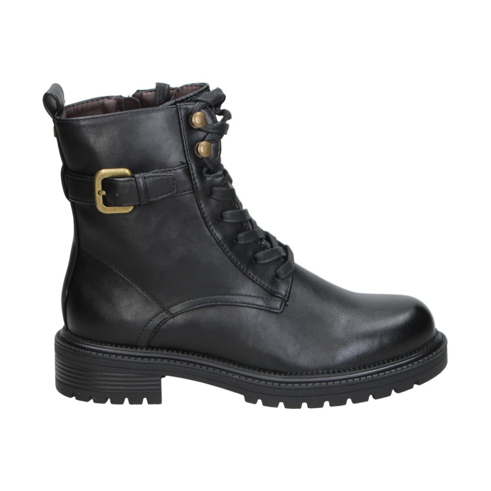 MUSTANG | Botines Biker Mustang MTNG para Mujer – Botín Negro con Cordones, Hebilla Lateral, Cremallera, Caña Media, Suela Track, Tacón Bajo y Estilo Motero Casual – Modelo 56261
