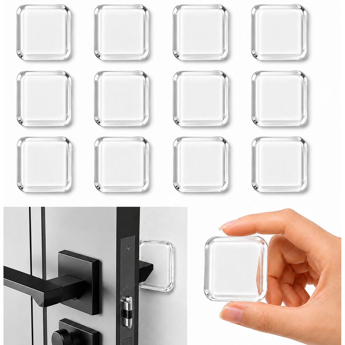 Tope de puerta y protector de pared - Juego de 12 piezas - Tope autoadhesivo para manija de puerta - Protección de pared amortiguadora - Transparente - 4 cm de diámetro