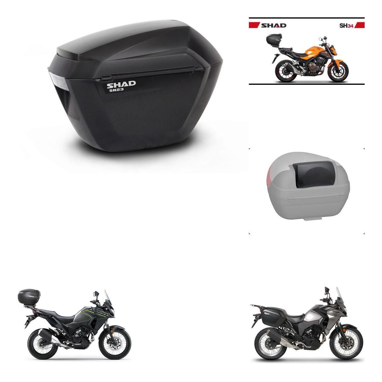 Baul Trasero + Maletas Laterales + Respaldo De Pasajero + Herraje 3P + Herraje Montaje Sh23 Sh34 Carbon KIT-268625
