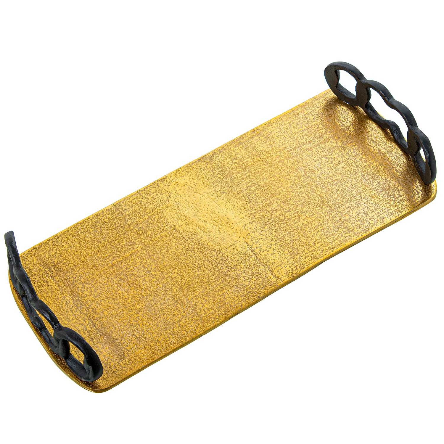 Bandeja rectangular aluminio oro con asas negras 43x18x9cm
