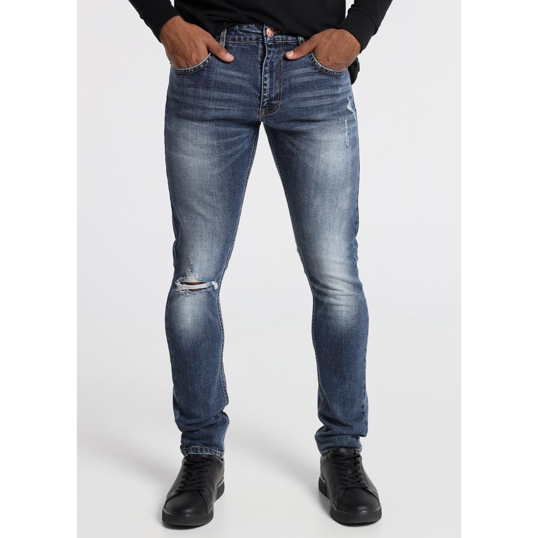 SIX VALVES - Pantalon Medium Blue Rotos Slim - Slim - Tallaje en Pulgadas- Tallaje en Pulgadas
