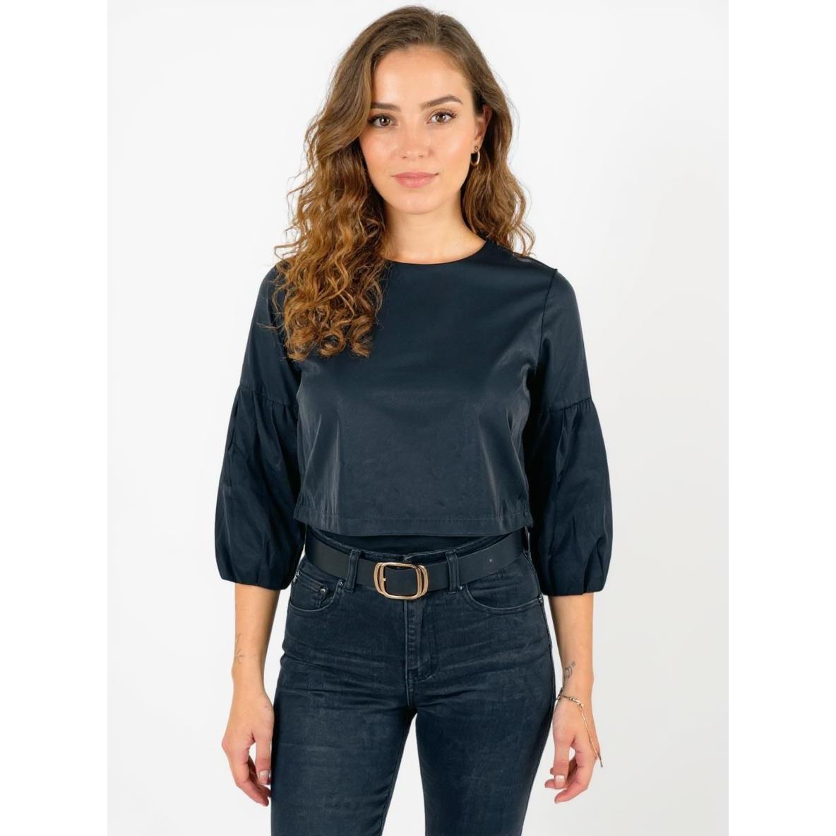 Blusa satinada corta manga abullonada cuello redondo mujer – Sinty