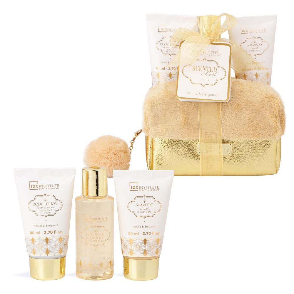 IDC NECESER POMPON GOLD BAÑO PERFUMADO 4P GOLD 10x38x33 Cms.