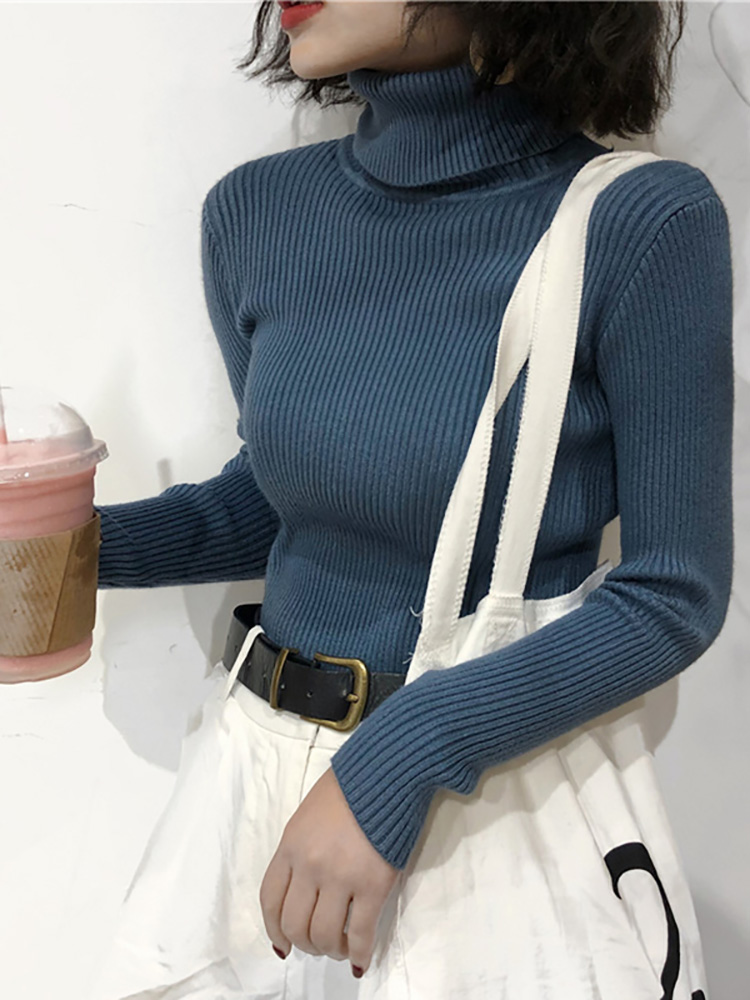 TK Suéter De Cuello Alto Para Mujer Otoño Invierno Estilo Coreano Ajustado Pullover Tejido Suave De Algodón Y Acrílico