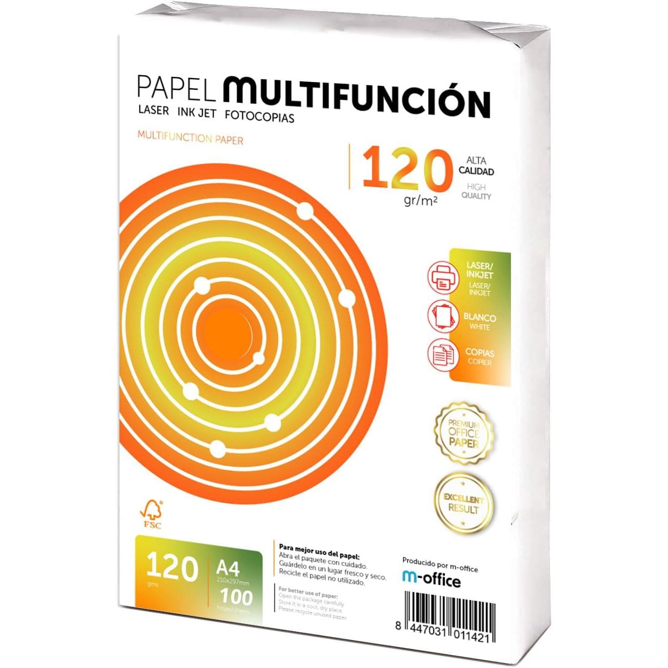 Folios A4 de Gramaje vairable y cantidades varias, Papel Multiusos para Impresora, Folios para Impresoras Laser y de Inyección, Fotocopiadora, Fax, Para uso Oficina, Material Escolar, Paquete folios. m-office