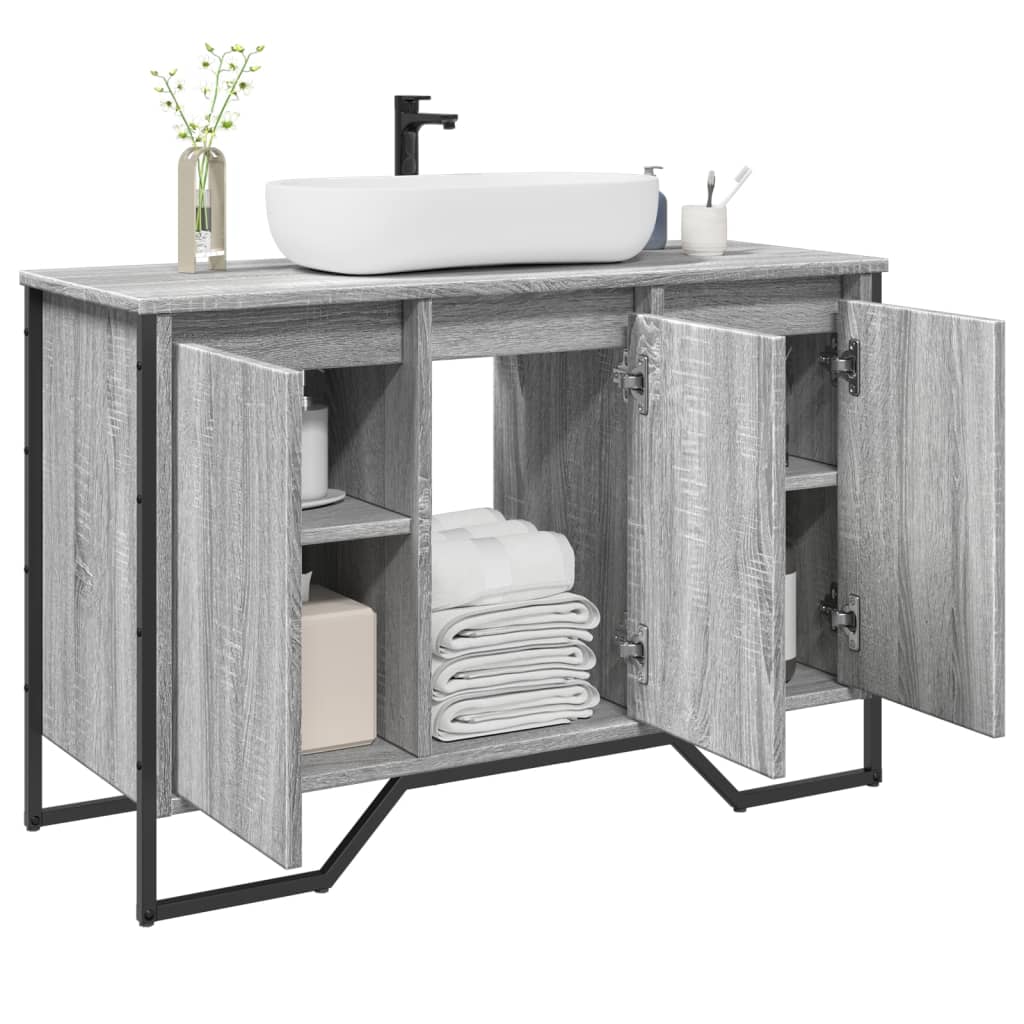 vidaXL Armario lavabo baño madera ingeniería 91x35x60 cm en color Roble ahumado/Marrón roble/Gris sonoma y más | almacenamiento funcional diseño moderno para baño dormitorio sala